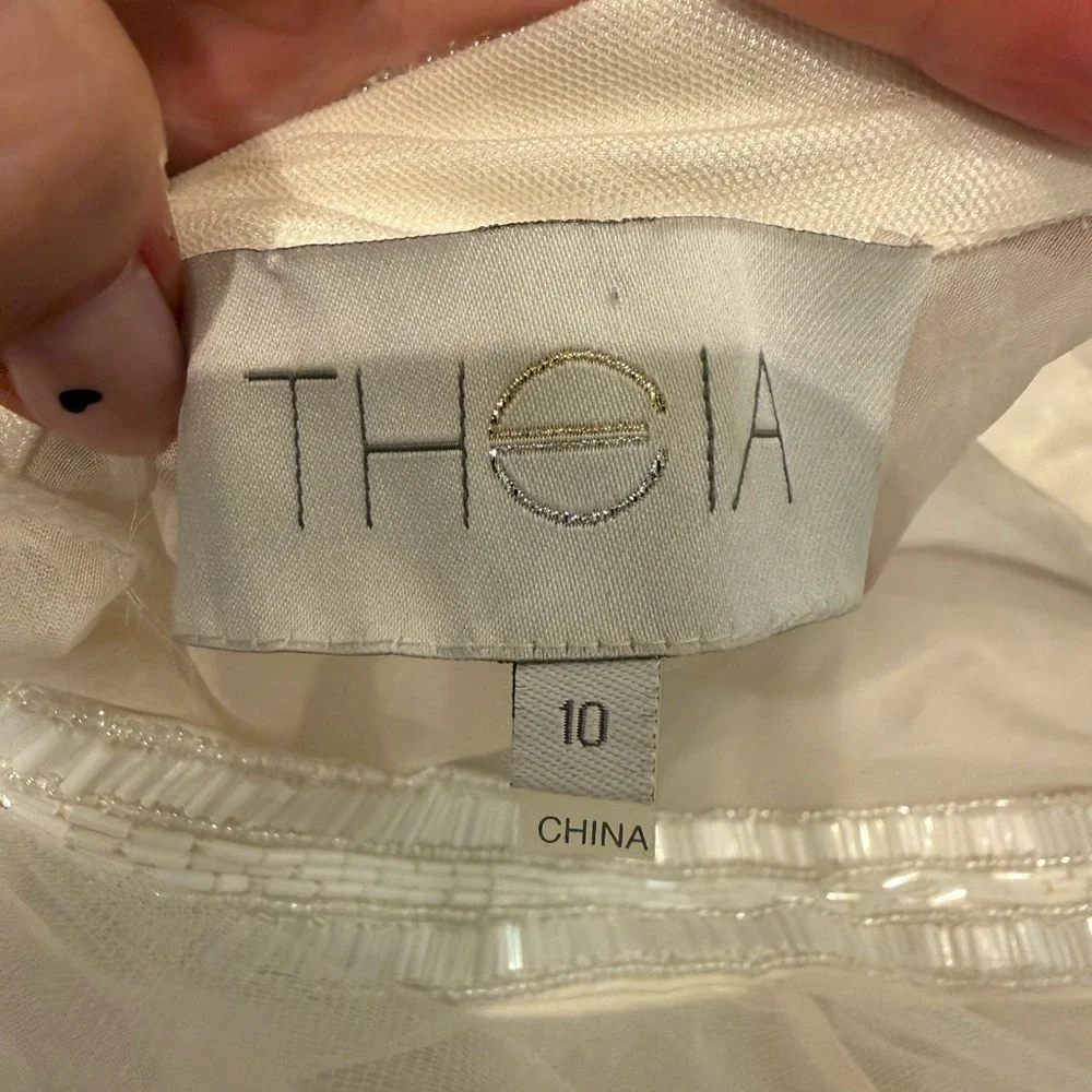 Theia Bridal Tulle Over Skirt Ivory Silk Beaded Waistband Belt Womens size 10